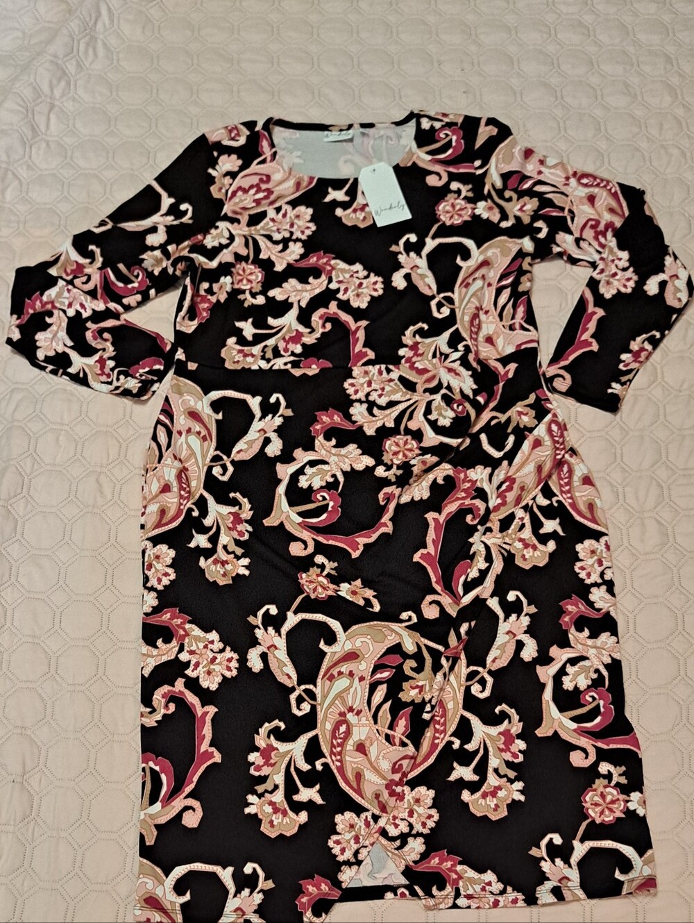 Wonderly NWT Black Floral Paisley Long-Sleeve Women's Dress Size XXL